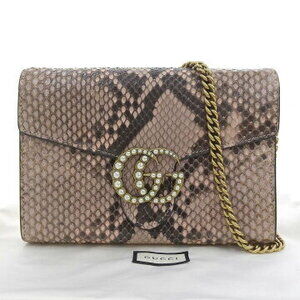 Gucci GG Marmont Wallet Shoulder Bag Pink Brown Python Leather